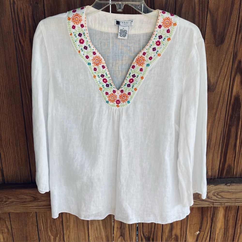 Embroidered linen tunic top by Carole Little